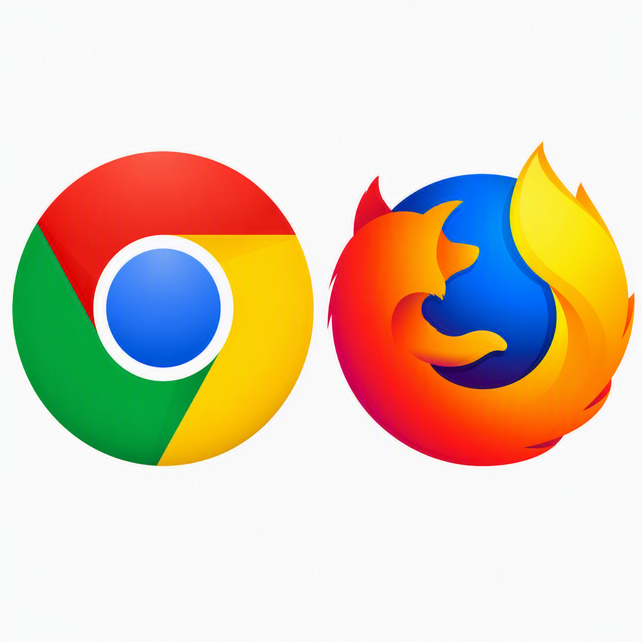 Chrome browser logo on the left and Firefox browser logo on the Right, over a white background.