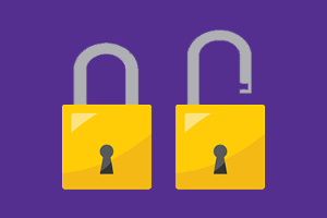 Vector image of two locks. One open and one closed.